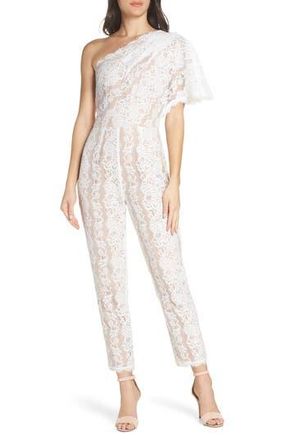 Harlyn One-Shoulder Lace Jumpsuit in Off White at Nordstrom Rack, Size Small