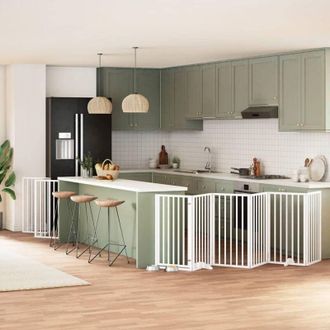 vidaXL Puerta De Perros Plegable 15 Paneles Madera &Aacute;lamo Blanca 750 Cm Vidaxl