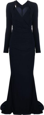 Talbot Runhof draped crepe maxi dress - women - Polyester/Elastane/Cupro/Elastane - 40 - Blue
