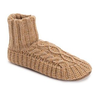 Muk Luks Acrylic Cabled Bootie Slippers in Tan at Nordstrom, Size Small