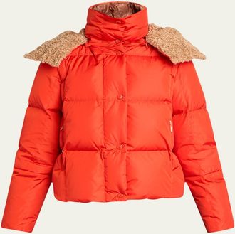 Moncler Castelnou Square-Quilted Short Down Jacket with Detachable Hood