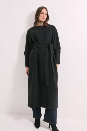 Wallis Womens Principles by Collarless Belted Maxi Coat - Black - Size 12 UK