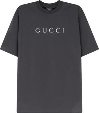 Gucci T-shirt met glitterprint en ronde hals - Dames - T-shirts - Grijs - S - Katoen - Tops