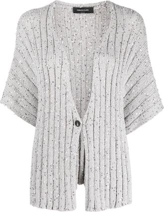 Fabiana Filippi sequin-embellished ribbed-knit cardigan - women - Cotton - 44 - Silver