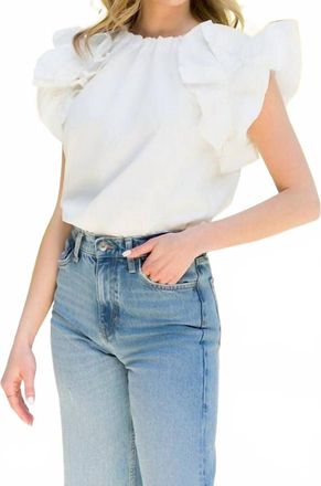 THML Clothing Whispering Petals Flutter Top In White