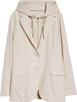 Eleventy Wool Blend Flannel Blazer with Removable Hooded Bib in 02A Beige at Nordstrom, Size 00 Us