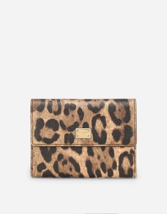Dolce & Gabbana Leopard-print Crespo Zip-around Wallet With Branded Plate - Woman Wallets And Small Leather Goods Multicolor Onesize