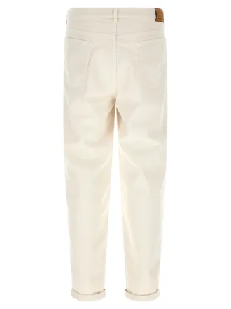 Brunello Cucinelli Garment-Dyed Cotton Canvas Jeans - Ecru