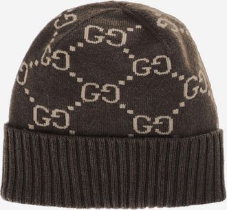 Gucci Mens Beanie Gg Cashmere Brown Hat