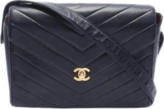 Chanel Pre-owned Chevron V Stitch Lamsleren Schoudertas - Dames - Vintage Schoudertas - Zwart - ONE Size - Leer - Vintage