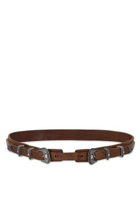 Fortela Tasia Leather Belt with Double Buckle in Brown at Nordstrom, Size 85