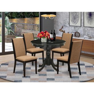 East West Furniture Dining Room Set Wirebrushed Black, ANLA5-ABK-47