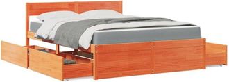 vidaXL Vidaxl - Cama Con Cajones Y Colch&oacute;n Madera Maciza Pino Marr&oacute;n 160x200 Cm
