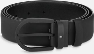 Montblanc Black Leather Horseshoe Buckle Belt