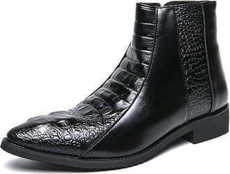 Generic Mens Pointed Toe Short Boots PU Leather Chelsea Ankle Boots with Side Zipper Flat Heel Office Dress Shoes,Black,12.5 UK