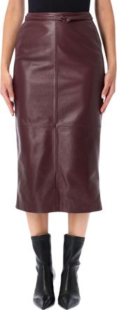 Alberta Ferretti Bordeaux Leather Midi Skirt