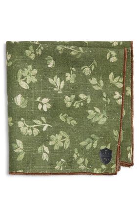 Clifton Wilson Floral Linen Pocket Square in Olive at Nordstrom
