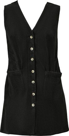 Yumi Black Cord Button Through Pinafore Dress with Pockets (UK, Numeric, 12, Regular, Regular, Black)