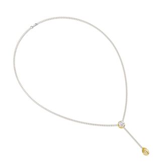 Diamond2Deal 14k Two-tone Gold 7 Ct Pear & Round Lab Grown Diamond Tennis Drop Necklace 18 VVS-VS, E-F