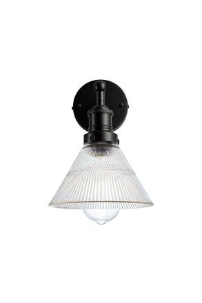 Industville Brooklyn Glass Funnel Wall Light, 7 Inch, Black Holder