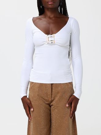 Elisabetta Franchi Top slim fit a maniche lunghe in viscosa stretch con scollo a V