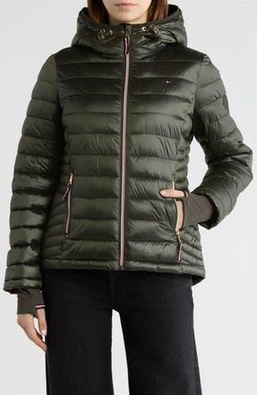 Tommy Hilfiger Zip Hooded Packable Puffer Jacket in Olive at Nordstrom Rack, Size X-Large