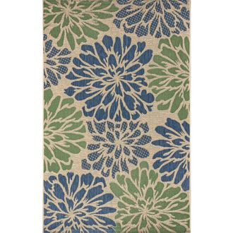 Jonathan Y Designs Zinnia Modern Floral Textured Weave Indoor/Outdoor Area Rug in Navy/green at Nordstrom, Size 2Ft 0In X 8Ft 0In