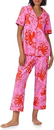 Bedhead Pajamas Cotton Knit Short Sleeve Cropped PJ Set Womens Pajama Sets Sea Dreamers : XS (US 2-4)