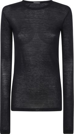 Ann Demeulemeester Tops, Dames, Zwart, M, Slim Fit Longsleeves Viscose T-shirt