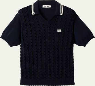 Miu Miu Crochet Knit Short-Sleeve Polo Shirt
