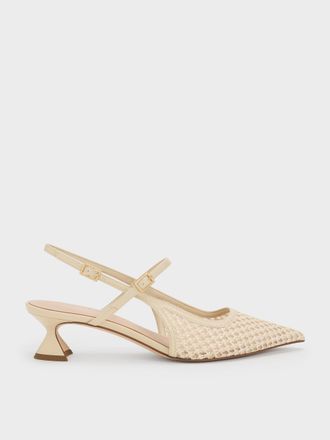 Charles & Keith Raffia Sculptural-Heel Slingback Pumps