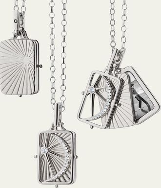 Monica Rich Kosann Sterling Silver Rectangular Sun, Moon, and Stars Gate Frame Necklace with Two Image Cases on a 32 Chain