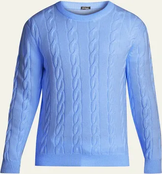 Kiton Mens 3-Ply Cashmere Cable Knit Crewneck Sweater