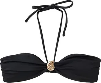 Mango Metallic Shell Bikini Top in Black at Nordstrom, Size Medium
