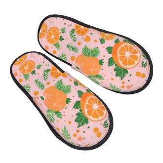 Generic Warm Mens Slipper Fruit orange print Fluffy Slipper Breathable Womens Slippers for Winter Indoor Guest L