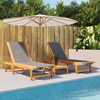 vidaXL Vidaxl - Tumbonas 2 Unidades Madera Maciza De Acacia Y Textileno Negro