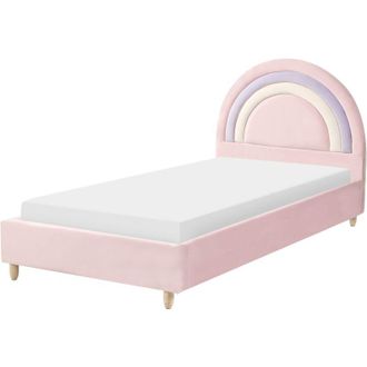 Beliani Cama Con Somier Moderna Tapizado De Terciopelo Infantil Somier De L&aacute;minas Rosa 90 X 200 Cm Landeillau