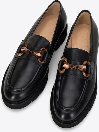 Wittchen dames leren mocassins met gesp op platform, zwart, natuurlijk leer