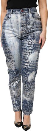 Dolce & Gabbana Womens Blue Washed Print High Waist Denim Jeans Cotton Elastane Clothing