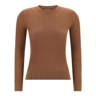 Max Mara Marabu Sweater - Dames - Ronde hals truien - Beige - XL - Wol - Truien & Vesten