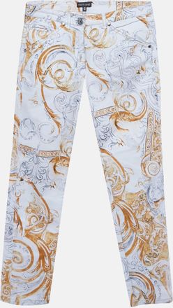 Roberto Cavalli White/yellow Printed Cotton Skinny Jeans