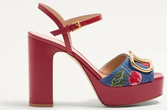 Valentino Garavani VLogo Signature Platform Denim Sandal With Cherryfic Embroidery 115Mm Wo