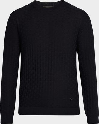 Emporio Armani Mens Merino Wool Basketweave Crewneck Sweater