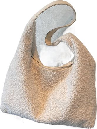 Generic Womens Plush Bags Women Plush Shoulder Bag Cute Fluffy Tote Handbag Large Capacity Soft Top Handle Fuzzy Purse For Autumn Winter(White)