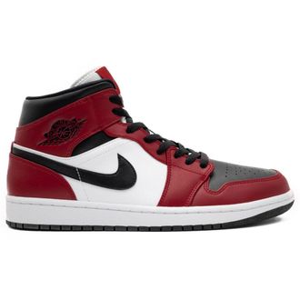 Nike Jordan Air Jordan 1 Mid Leather Synthetic Mens High Top Trainers - Black Black Gym Red - Size:UK 7.5