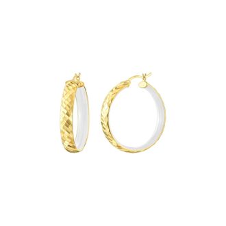 Gold & Honey Womens Enamel Hammered Hoop Earrings In White