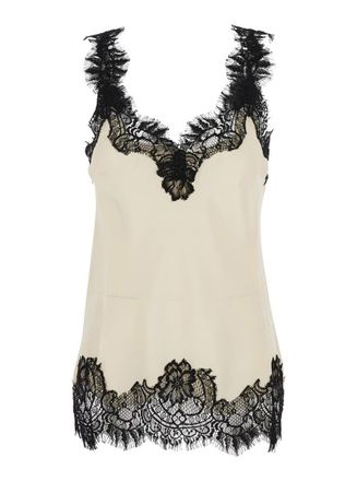 Gold Hawk Megan White Sleeveless Top With Lace Details In Silk Woman