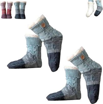 Generic Knitted Ultra-thick Slipper Home Socks, Ultra-Thick Cashmere Loungewear Socks, Non-slip Warm Winter with Fleece Lined, Warm Comfort for Women (B * 2)