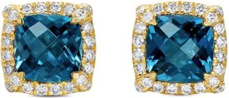 David Yurman Orecchini a bottone Petite Chatelaine in oro giallo 18kt con topazio e diamanti (5mm) - Blu