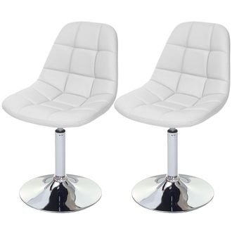 Hhg Nunca Usado] Juego De 2 Sillas De Comedor Hhg 837, Silla Giratoria, Cromo, Polipiel Blanca